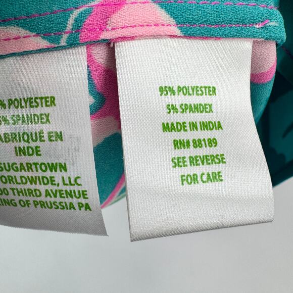 Lilly Pulitzer Blouse Womens Medium Winona Tunic V-Neck Peplum Waist Pink Blue - Picture 7 of 8